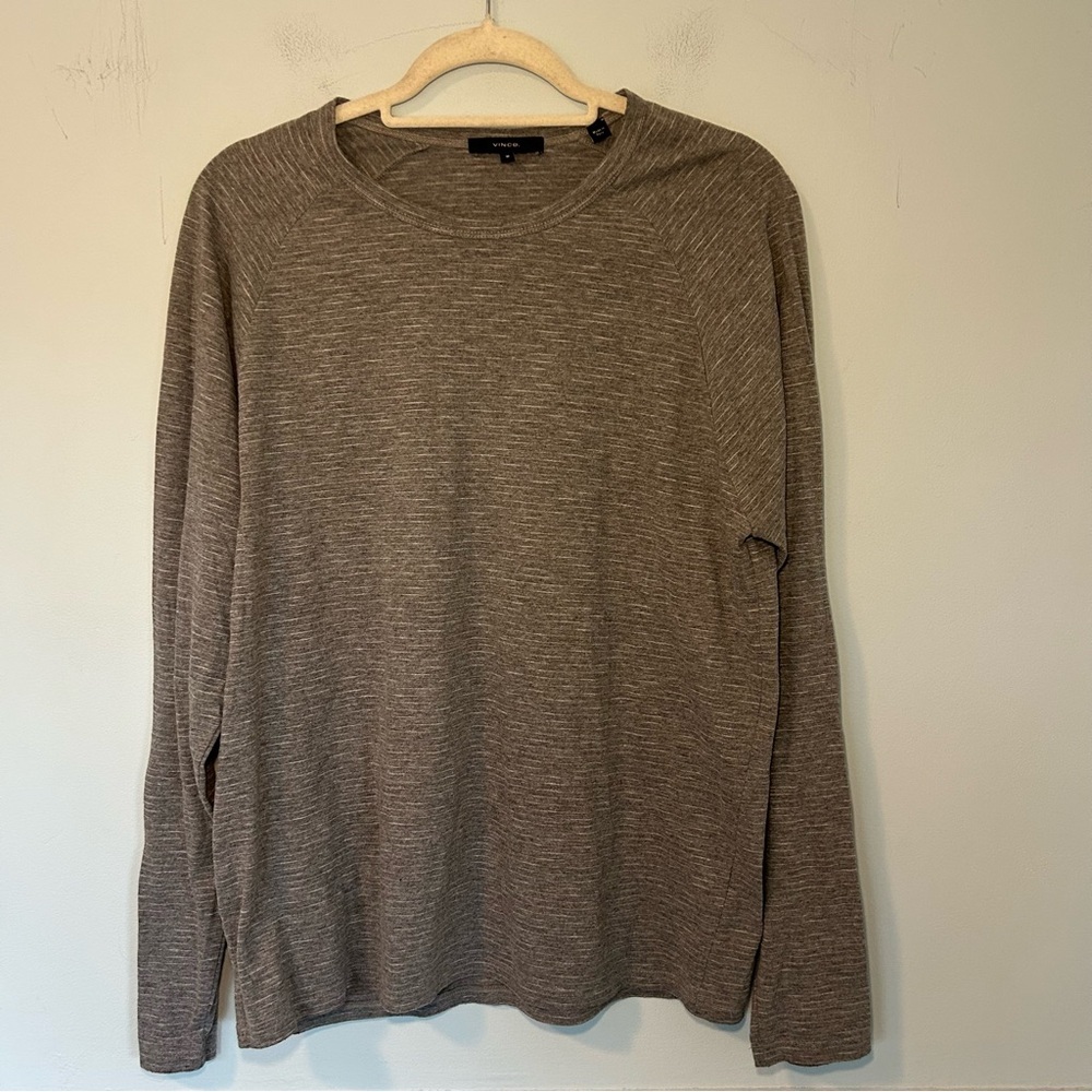 Vince. Gray & White Stripe Cotton Blend Long Sleeve Crew Neck Size Medium Men’s